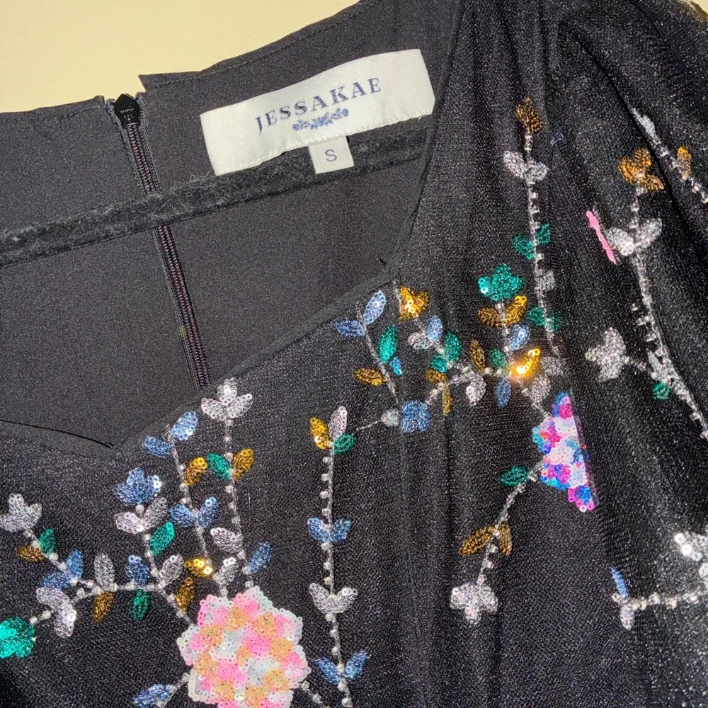 JessaKae Black Dress with Vibrant Floral Embroidery - Picture 2 of 3